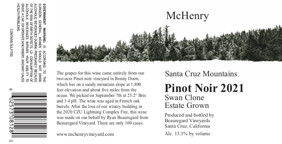 McHenry Vineyard 2021 Estate Label